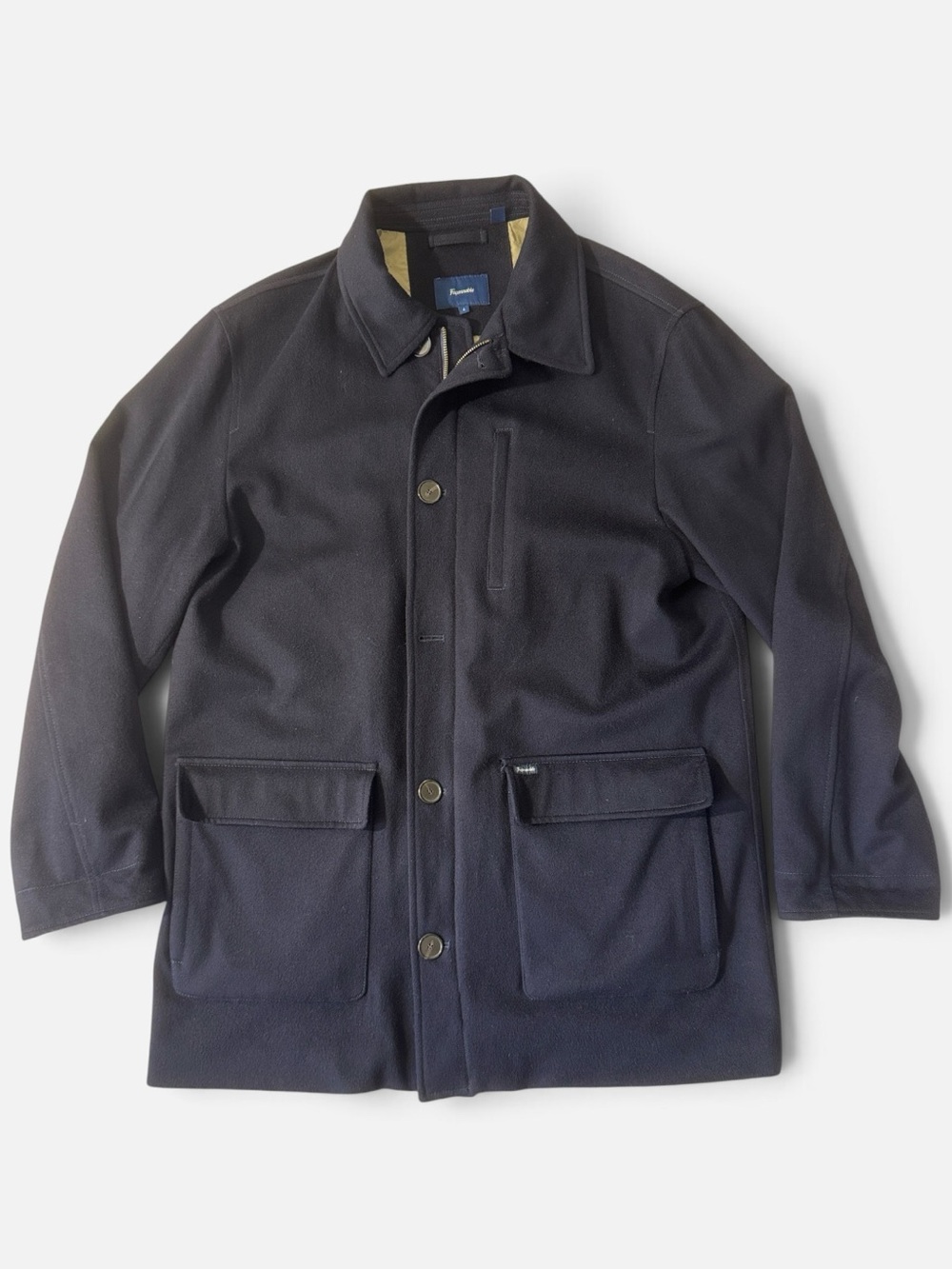 Faconnable mens L Large navy blue 100% wool collared jacket
